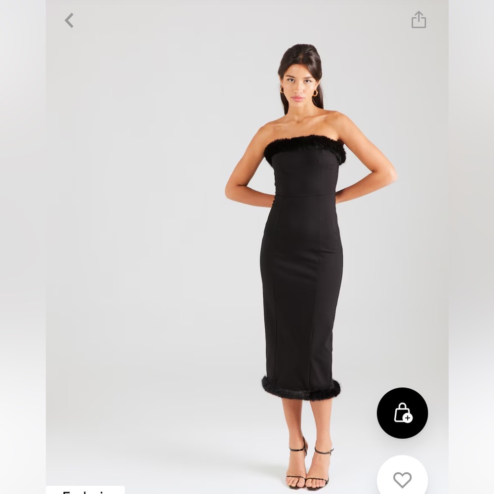 About You black dress faux fur strapless size 36